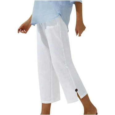 BLVB Capri Pants for Women Casual Summer Straight Leg Lounge Pants Loose Elastic Waist Crop Trousers with Pockets