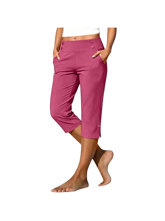 Capri Pants for Women High Waist Pull on Stretch Women's Golf Capris for Summer with Pockets Work Casual Yoga