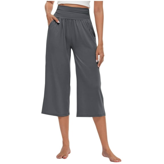 BLVB Capri Pants for Women High Waist Wide Leg Yoga Cropped Pants with Pockets Loose Casual Summer Capris Trousers
