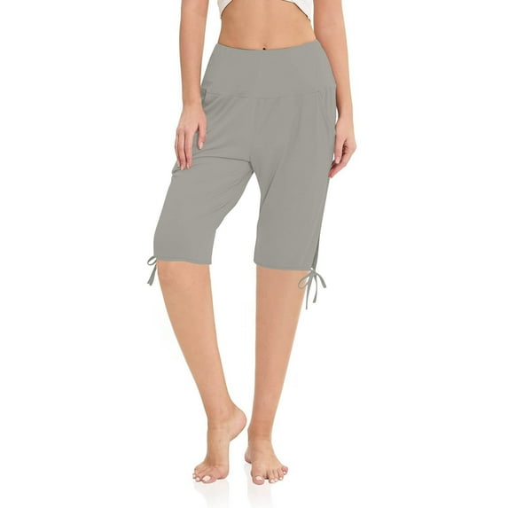 BLVB Capri Pants for Women Knee Length Wide Leg Yoga Capris Dressy Casual Summer Crop Sweatpants with Pockets