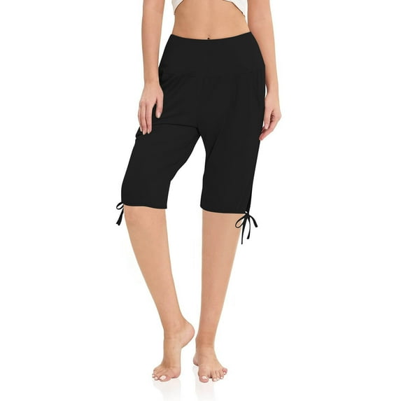 BLVB Capri Pants for Women Knee Length Wide Leg Yoga Capris Dressy Casual Summer Crop Sweatpants with Pockets
