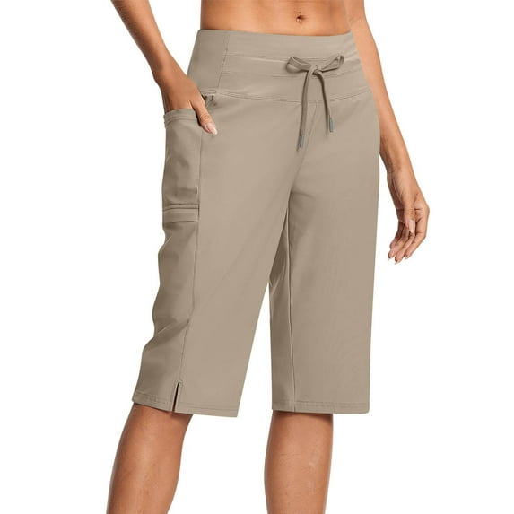 BLVB Capri Pants for Women Straight Leg Yoga Cropped Pants with Pockets High Waisted Stretch Knee Length Bermuda Long Shorts