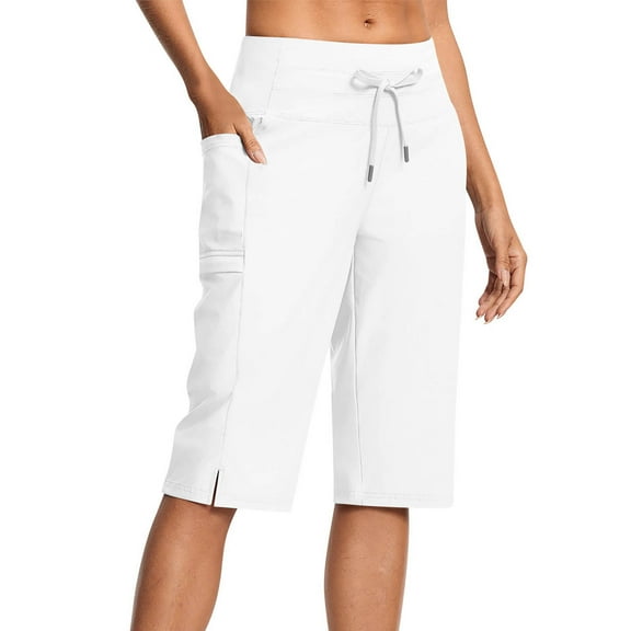BLVB Capri Pants for Women Straight Leg Yoga Cropped Pants with Pockets High Waisted Stretch Knee Length Bermuda Long Shorts