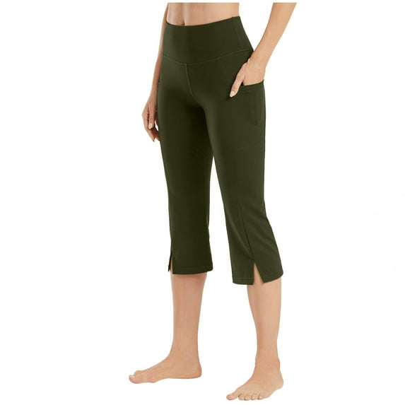 BLVB Capri Pants for Women Stretch Yoga Pants with Pockets High Waisted Side Slit Leggings Casual Work Pants