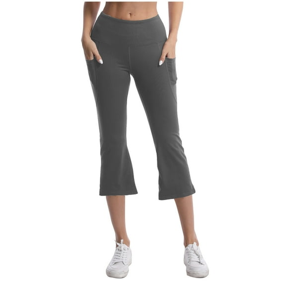 BLVB Capris Pants for Women Yoga Flare Elastic Waist Bootcut Capris Stretch Casual Workout Leggings with Pockets