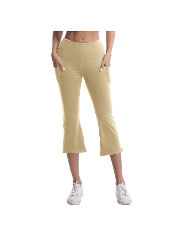 Capris Pants for Women Yoga Flare Elastic Waist Bootcut Capris Stretch Casual Workout Leggings with Pockets