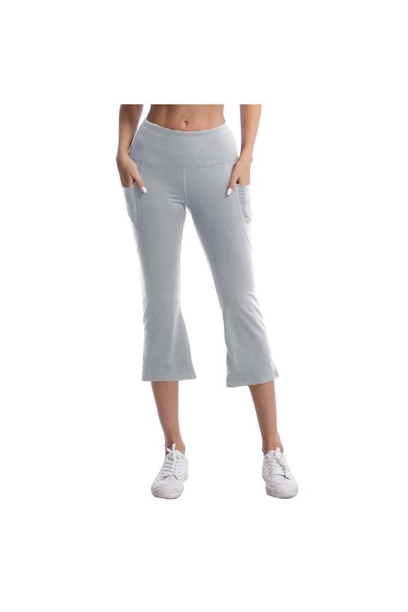 Capris Pants for Women Yoga Flare Elastic Waist Bootcut Capris Stretch Casual Workout Leggings with Pockets