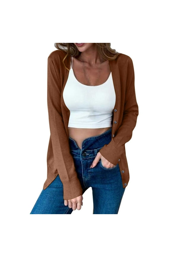 Cardigan Sweater for Women Lightweight Button down Soft Knit Tops Solid Color Fall Clothes