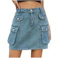 thumbnail image 1 of BLVB Cargo Denim Skirts for Women Elastic High Waisted Stretchy Distressed Mini Jean Skirt with Pockets, 1 of 8