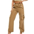 thumbnail image 1 of BLVB Cargo Pants for Women Casual Baggy Elastic Waist Straight Leg Pants Trousers with Pockets Streetwear, 1 of 5