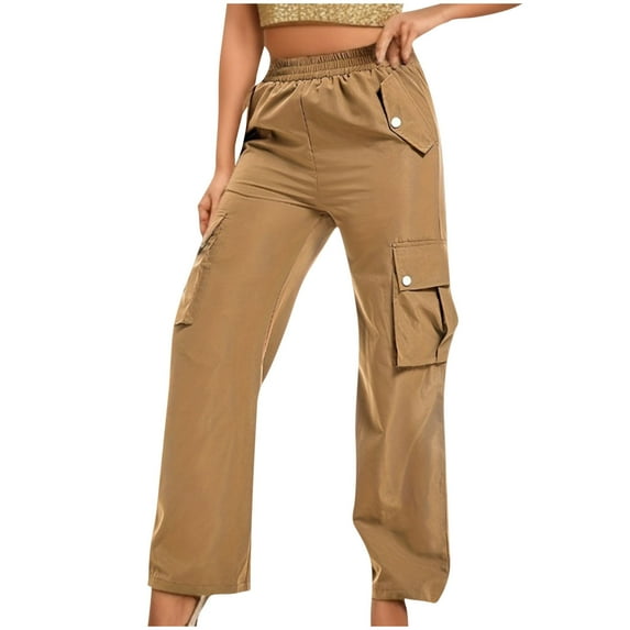 BLVB Cargo Pants for Women Casual Baggy Elastic Waist Straight Leg Pants Trousers with Pockets Streetwear
