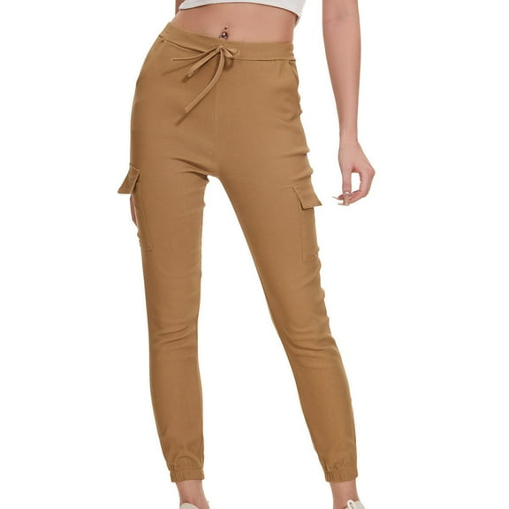 BLVB Cargo Pants for Women Stretchy Elastic Waist Drawstring Workout Yoga Fitness Trouser with Pockets