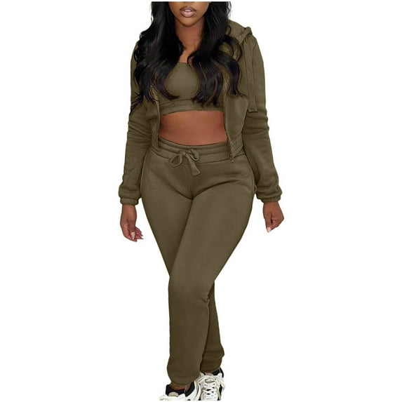 BLVB Casual 3 Piece Sweatsuits Sets for Women Long Sleeve Zipper Hoodies with Crop Tops and Jogger Pants Fall Outfits