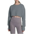 thumbnail image 1 of BLVB Casual Crop Sweatshirt for Women Crewneck Cropped Shirts Workout Long Sleeve Crop Tops Fleece Lined Pullover, 1 of 4