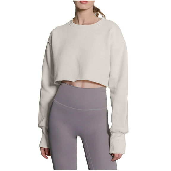 BLVB Casual Crop Sweatshirt for Women Crewneck Cropped Shirts Workout Long Sleeve Crop Tops Fleece Lined Pullover