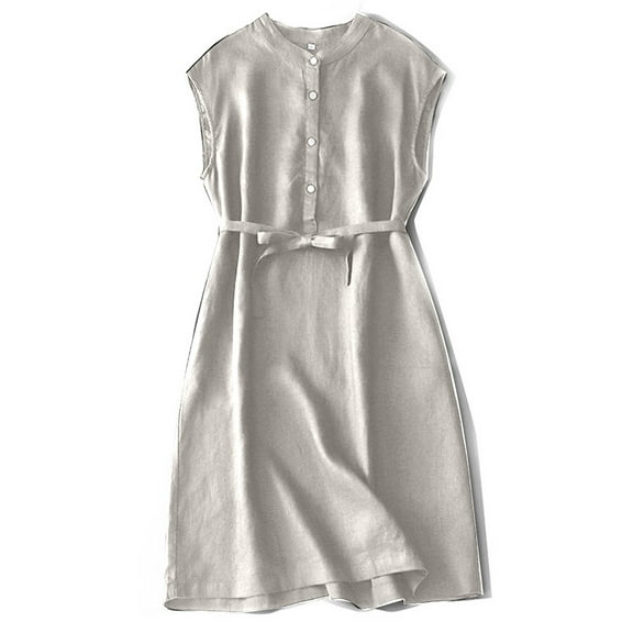 BLVB Casual Dresses for Women Sleevless Solid Color Loose Summer Dress for Women Button Short Tank Dress with Belt