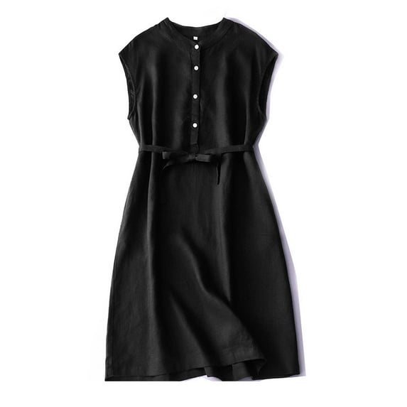 BLVB Casual Dresses for Women Sleevless Solid Color Loose Summer Dress for Women 2025 Button Short Tank Dress with Belt