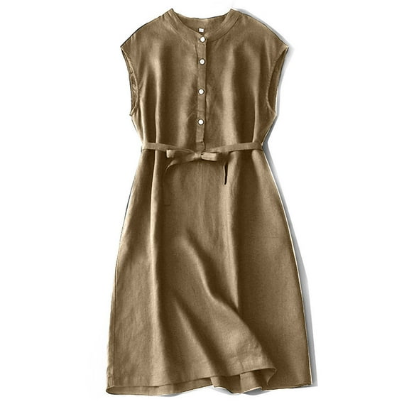 BLVB Casual Dresses for Women Sleevless Solid Color Loose Summer Dress for Women Button Short Tank Dress with Belt