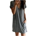 thumbnail image 1 of BLVB Casual Dresses for Women V Neck Plain Loose Summer Short Sleeve T Shirts Dress Short Lounge Dress with Pockets, 1 of 7