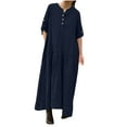 thumbnail image 1 of BLVB Casual Maxi Dresses for Women 3/4 Sleeve Loose Summer Cotton Linen Long Dress V Neck Button Flowy T Shirt Dress, 1 of 7