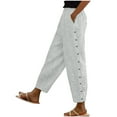 thumbnail image 1 of BLVB Casual Pants for Women Side Button Trendy Pants Baggy Elastic Waist Straight Leg Comfort Trousers with Pocket, 1 of 6