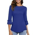 thumbnail image 1 of BLVB Casual Summer Tops Loose Crew Neck Tops Blouses for Women 3/4 Ruffle Sleeve Shirts Fashion Outfits, 1 of 7