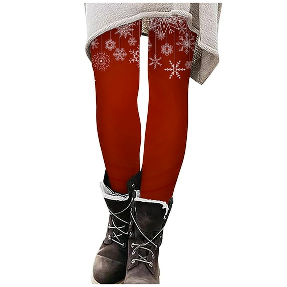 BLVB Christmas Leggings for Women Fall Winter Stretchy Lounge Pants Snowflake Printed Casual Comfy Trousers for Vacation