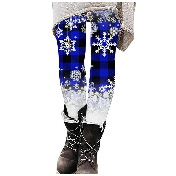 BLVB Christmas Leggings for Women Fall Winter Stretchy Lounge Pants Snowflake Printed Casual Comfy Trousers for Vacation