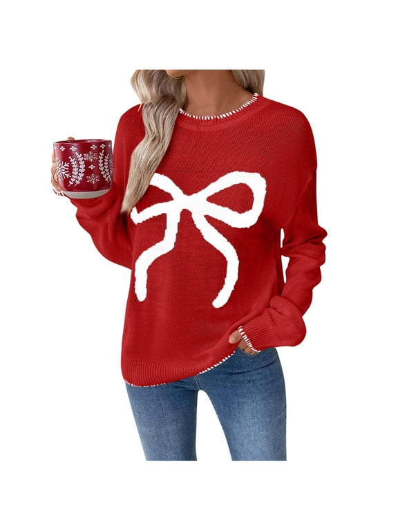 Christmas Sweaters for Women Casual Holiday Sweaters Long Sleeve Round Neck Cozy Tops Pullover Fall Winter Clothing
