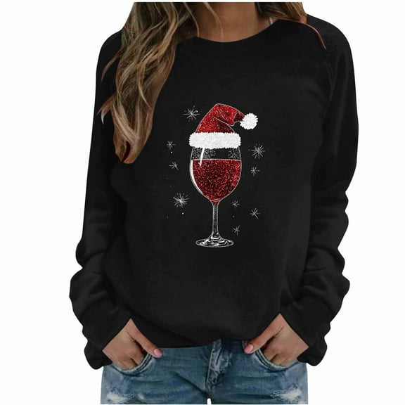 BLVB Christmas Sweatshirts for Women Red Cup Graphic Cute Tops Crewneck Pullover Holidays Fashion Outfits