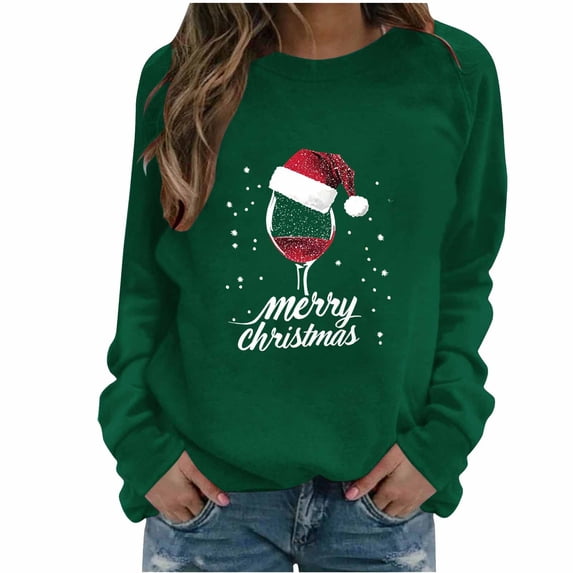 BLVB Christmas Sweatshirts for Women Red Cup Graphic Cute Tops Crewneck Pullover Holidays Fashion Outfits