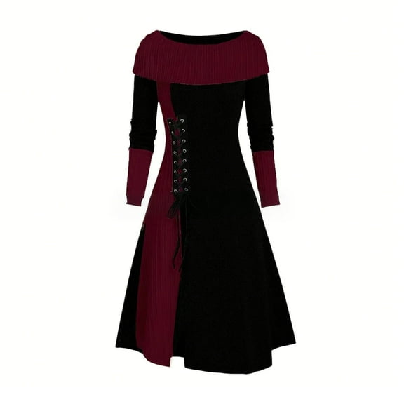 BLVB Cocktail Dresses for Women Long Sleeve Color Block Elegant Tea Party Prom Dress Fall Fashion Clothes