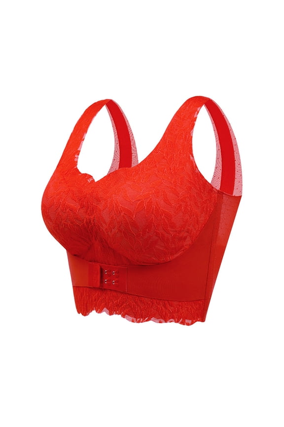 Comfy Corset Bra Front Buckle Lace Bras Wireless Comfort Lounge Sleeping Bras No Underwire Everyday Bra Vest Red