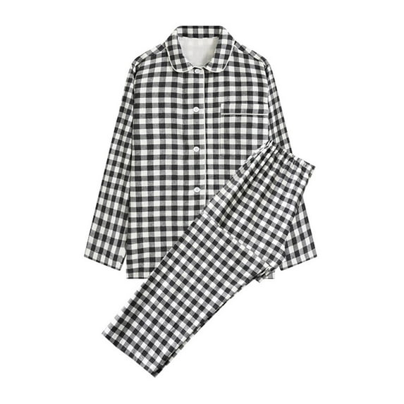 BLVB Comfy Pajamas Sets for Women Button down Shirts Tops with Loose Long Pants Lounge Pjs Sets Plaid Sleepwear