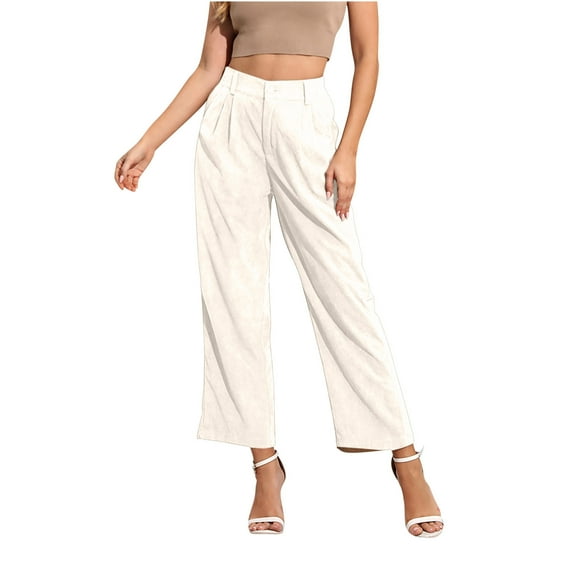 BLVB Corduroy Pants for Women Vintage High Waisted Straight Leg Pants Casual Loose Fall Lounge Trousers with Pockets