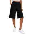thumbnail image 1 of BLVB Cotton Linen Capri Pants for Women Bermuda Shorts Knee Length Drawstring Side Slit Cropped Pants Summer Beach Vacation Long Shorts, 1 of 7
