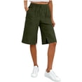 thumbnail image 1 of BLVB Cotton Linen Capri Pants for Women Bermuda Shorts Knee Length Drawstring Side Slit Cropped Pants Summer Beach Vacation Long Shorts, 1 of 7