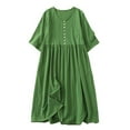 thumbnail image 1 of BLVB Cotton Linen Dress for Women Crewneck Button Short Sleeve Sundress Casual Loose Flowy Beach Summer Long Dresses, 1 of 9