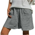 thumbnail image 1 of BLVB Cotton Linen Elastic High Waist Solid Comfy Plus Size Pockets Wide Leg Summer Shorts Womens, 1 of 7