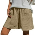 thumbnail image 1 of BLVB Cotton Linen Elastic High Waist Solid Comfy Plus Size Pockets Wide Leg Summer Shorts Womens, 1 of 7