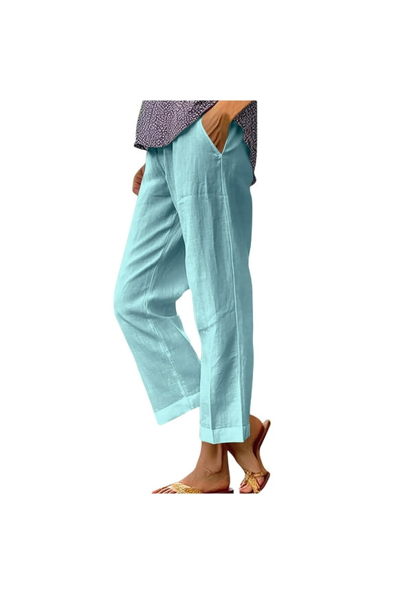 Cotton Linen Pants for Women Spring Summer Beach Vacation Pants Casual Lightweight Slacks Loose Trousers with Pockets