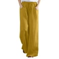 thumbnail image 1 of BLVB Cotton Linen Pants for Women Elastic Waist Drawstring Wide Leg Pants Casual Plus Size Lounge Trousers with Pockets, 1 of 5