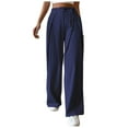thumbnail image 1 of BLVB Cotton Linen Pants for Women High Waisted Lace up Straight Wide Leg Pants Solid Casual Loose Lounge Trousers, 1 of 7