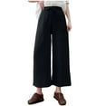 thumbnail image 1 of BLVB Cotton Linen Pants for Women Loose Wide Leg Lounge Pants Elastic High Waist Baggy Casual Trousers, 1 of 6
