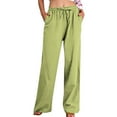 thumbnail image 1 of BLVB Cotton Linen Pants for Women Summer Drawstring Pockets Wide Leg Loose Casual Palazzo Pants Beach Vacation Trousers, 1 of 9