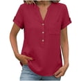 thumbnail image 1 of BLVB Cotton Linen Shirts for Women V Neck Button down Blouse Short Sleeve Office Work Tops Vintage Vacation Tees Tunic Tops, 1 of 7