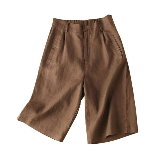 Lounge Shorts for Women Knee Length Casual High Waist Cotton Linen Shorts Solid Color Loose Fit Workwear Short Pants