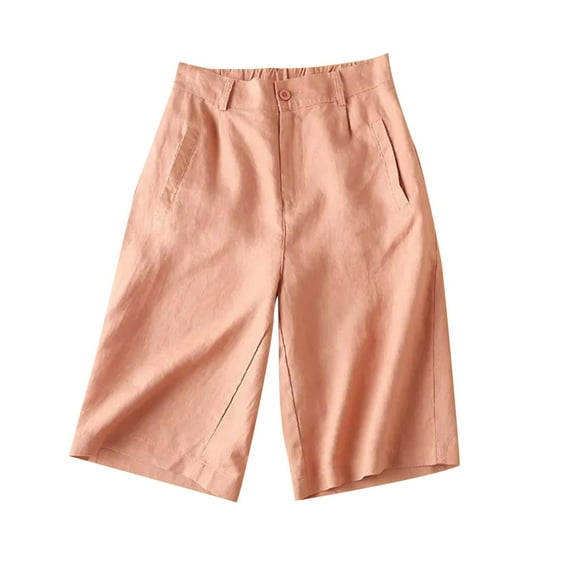 BLVB Cotton Linen Shorts for Women Casual High Waist Straight Leg Shorts Plus Size Summer Beach Shorts with Pockets