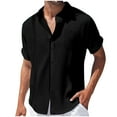 thumbnail image 1 of BLVB Cotton Linen Tops for Men Lapel Button down Short Sleeve Shirts Casual Summer Vacation Blouse Tee, 1 of 5