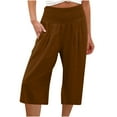 thumbnail image 1 of BLVB Cotton Linen Wide Leg Pants for Women Casual Elastic High Waist Smocked Palazzo Lounge Capri Pants 2024 Trendy Clothes, 1 of 5